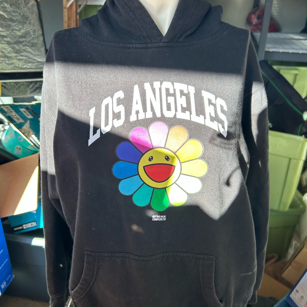 Los Angeles Rainbow Flower Graphic Hoodie - Black